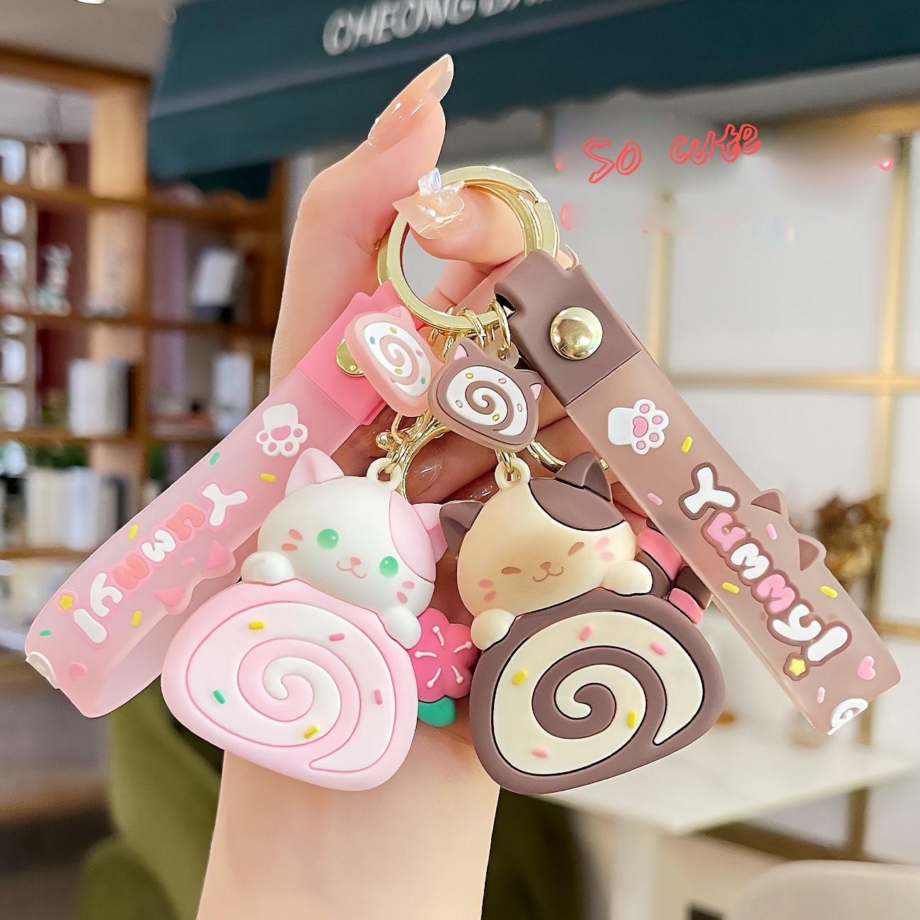 

1pc Cute Cartoon Cat Cake Keychain Kawaii Animal Doll Key Chain Ring Bag Backpack Charm Car Key Pendant Women Daily Use Gift