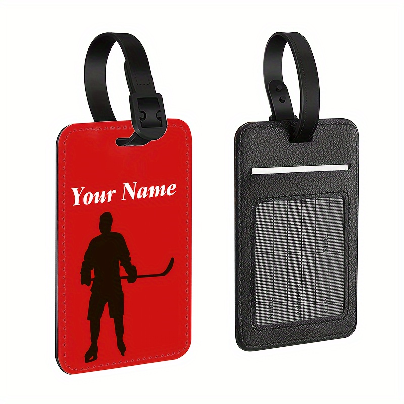 TEMU Personalisierbarer Eishockey-Gepäckanhänger – Individueller Sportreisekoffer-Identifikator mit Namen, langlebiges PU-Material, Oranges-Schwarzes