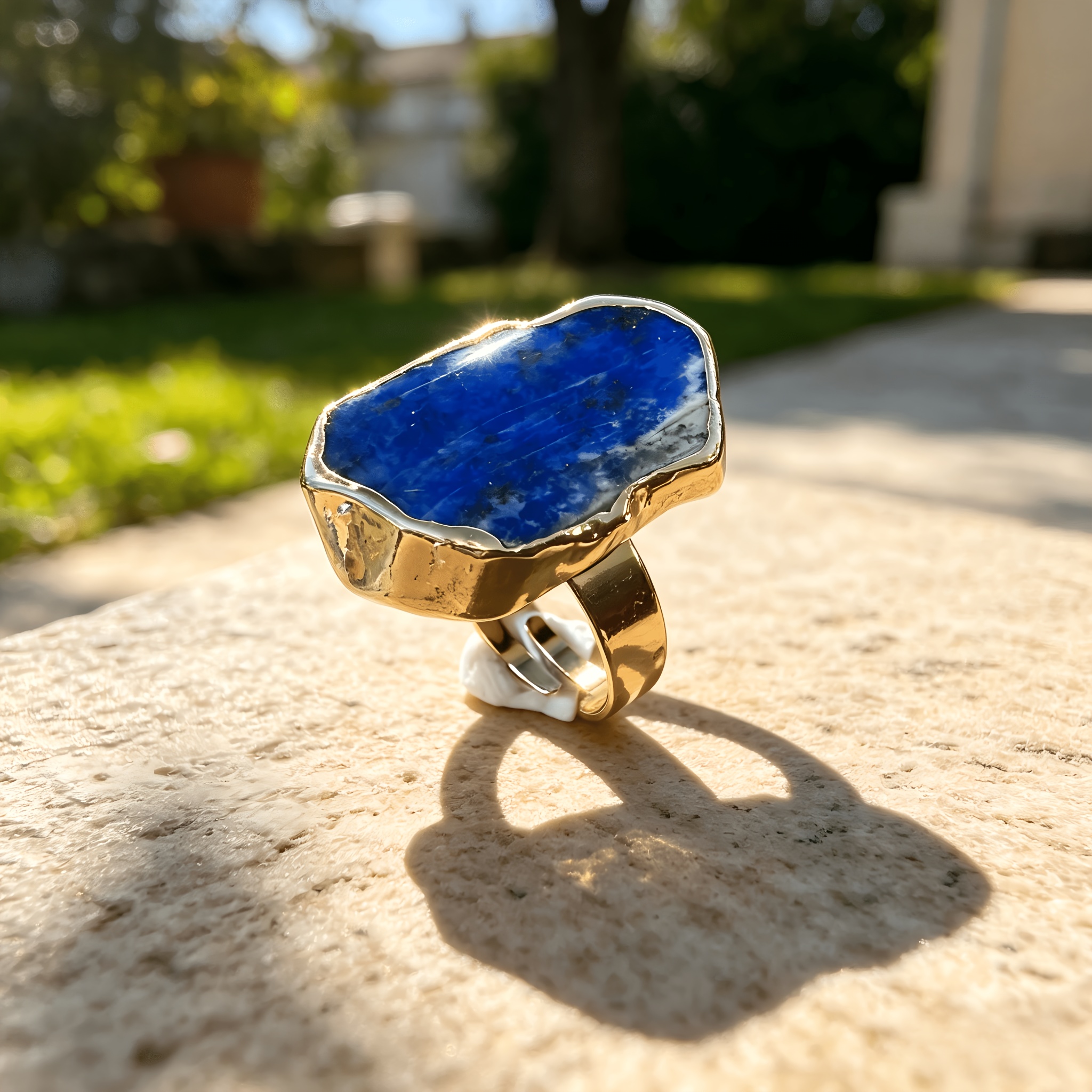 Women's Vintage Bohemian Blue Natural Stone Statement Ring
