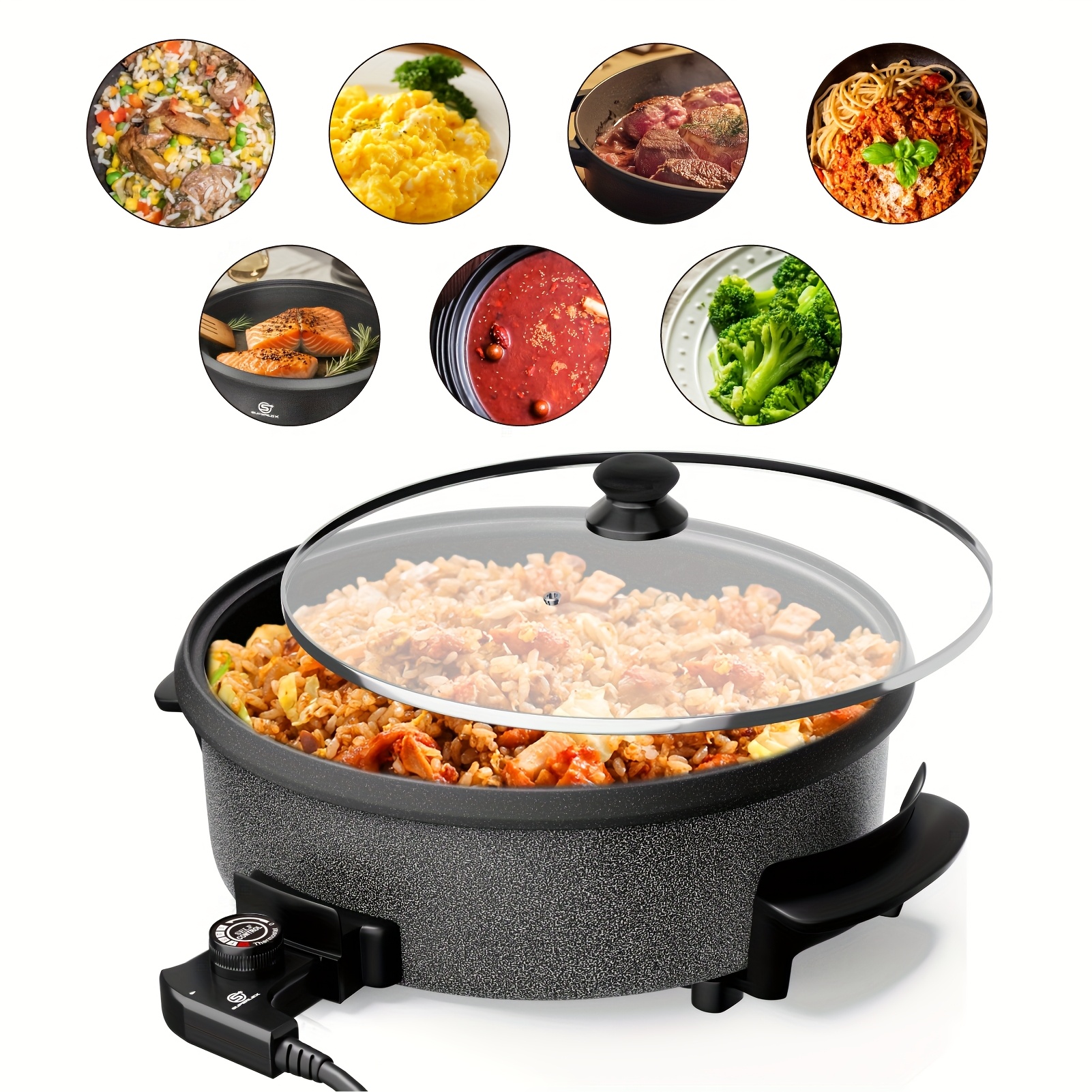 Superlex Multifunctional Pan 30 X 7 Cm, 1500 Watt Electric Multi Pan With Lid For Home Kitchen, Party, Camping, Bbq, Picnic, Making Pizza, Pancake, Pasta, Stew (5.6 Litre Large Capacity)