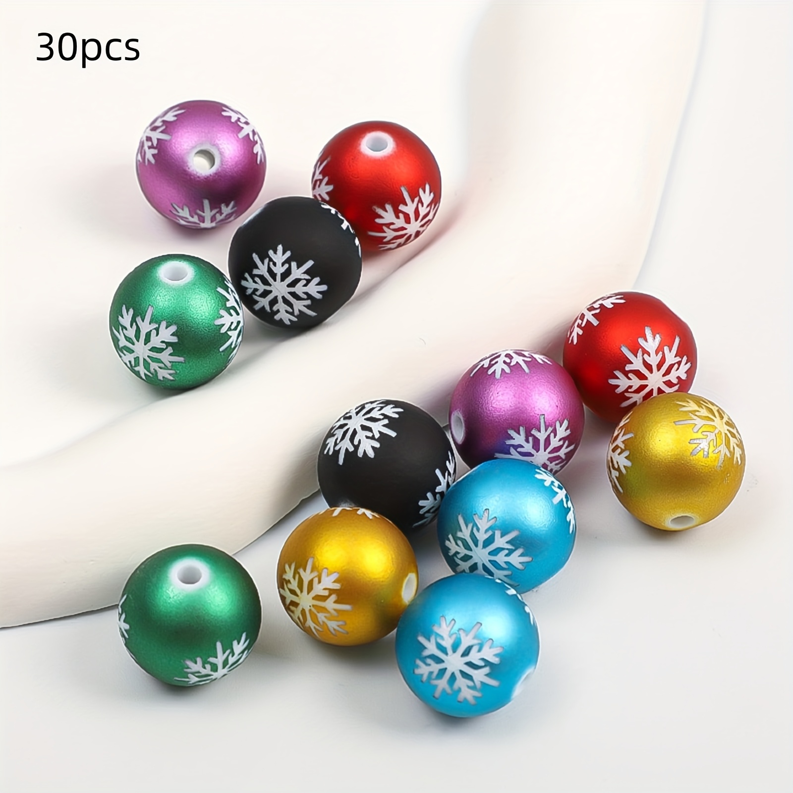 30pcs Christmas Snowflake Pattern Beads, 16mm Colorful Round Acrylic Matte Winter Beads For Jewelry Making Bracelet Necklace Diy Craft Supplies (multicolor)
