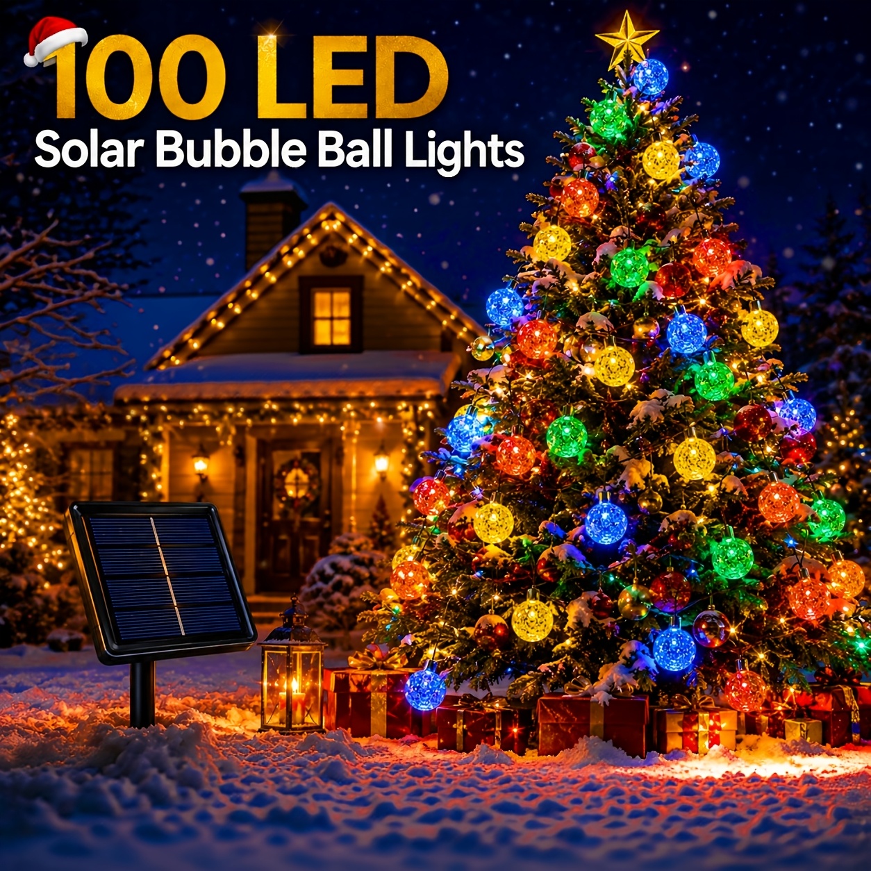 TEMU 1pc 100led Solar Bubble String Lights, Outdoor Lighted Holiday Displays, Ip65, 8 Lighting ; Colorful Fairy Lights, Ideal For Courtyards, Patios,