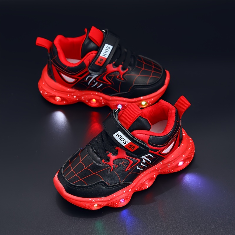 Hook And Loop Fastener Spider Web Print Luminous Sole Chunky Shoes Trendy  Retro Comfy Sneakers For Boys