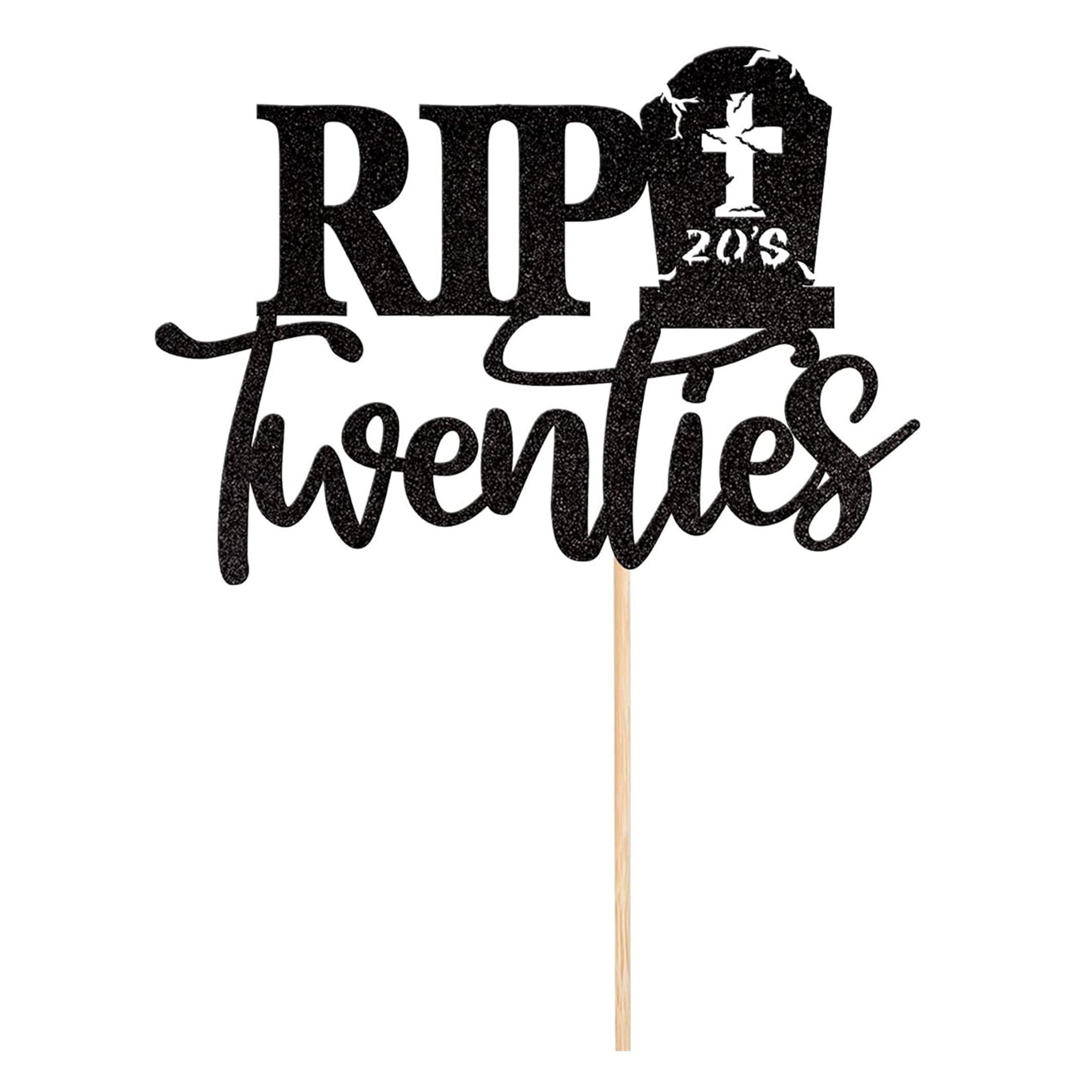 1pc Rip Cake Topper Black Glitter Death To My Cake Pick Cake Decorations For Rip 20s Funeral Happy Youth 30th Birthday Party Supplies