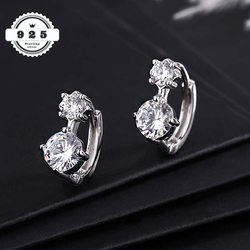 TEMU 1pc, French High-end Style 925 Silver Ear Buckles, Elegant And Simple Geometric Ear Rims, Classic Four-prong Synthetic Zirconia Earrings, Light
