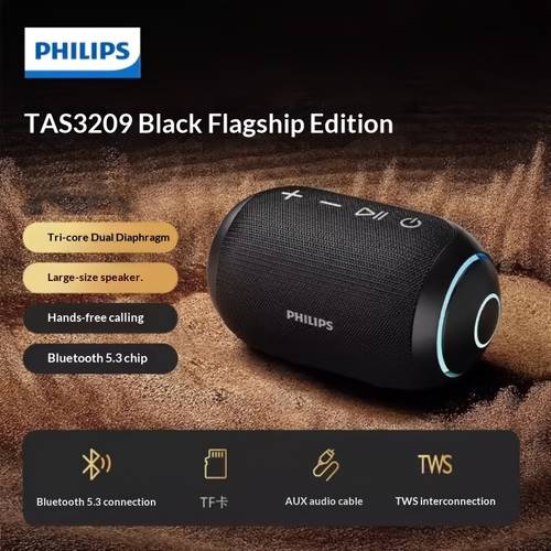 photo de l'article philips tas3209 enceinte bluetooth noire, enceinte portable mini pour extérieur avec fil, haute qualité et basses puissantes, durable et adaptée à divers scénarios extérieurs. , , le camping et . interférence de