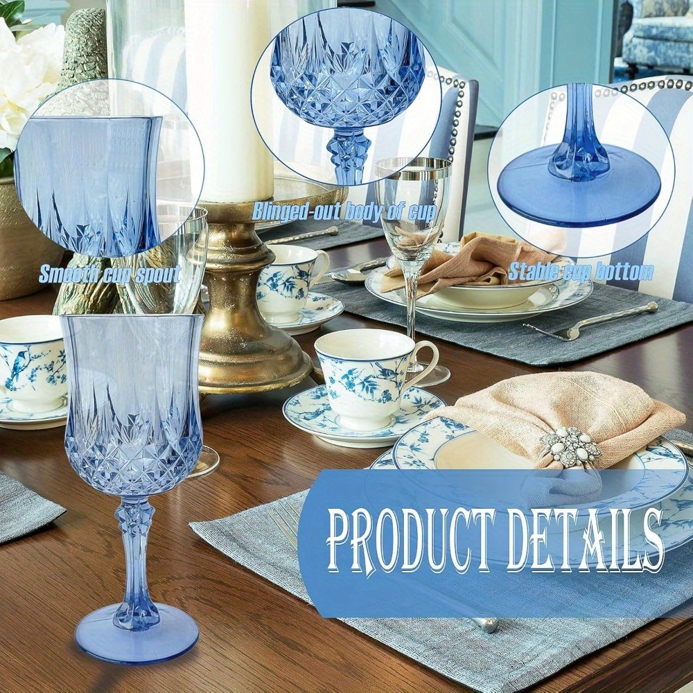 12pcs Blue Plastic Wine Glasses 7oz Sturdy Cups, Reusable Tableware for  Weddings, Pool Parties, Christmas Events Unbreakable and Di - Main Image