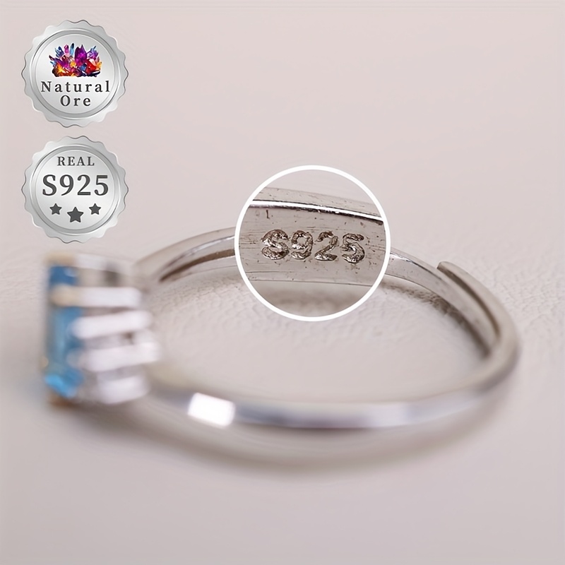 925 Silver Blue Topaz Adjustable Wedding Ring, Gift Box