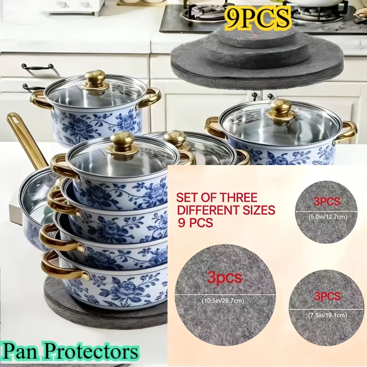 TEMU 9pcs Pot Pad Set - Heat-resistant, Pressure Cooker Protective Mat, Non-slip Pad, High-quality Kitchenware Protective Felt Mat, Stackable For