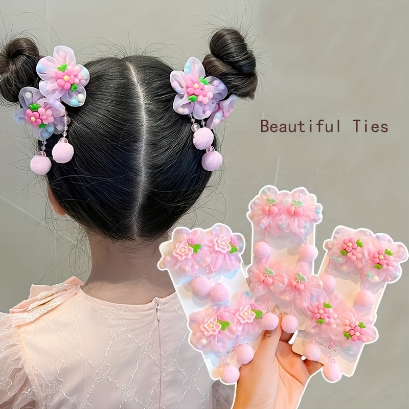 

12pcs Cute Pink Floral & Pearl Tassel Hair Clips Set For Girls - Hair, Gift, Guijui