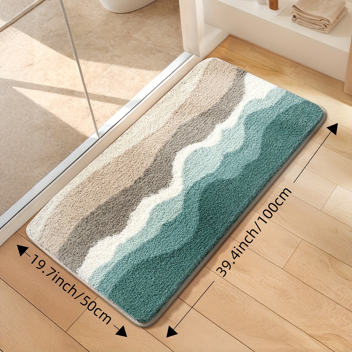 TEMU 1pc Fluffy Bath Rug Bathroom Mat, Bath Mat, Beach Pattern Simple Absorbent Premium Bathroom Rug, Non-slip Comfortable Bathroom Mat For Bathroom
