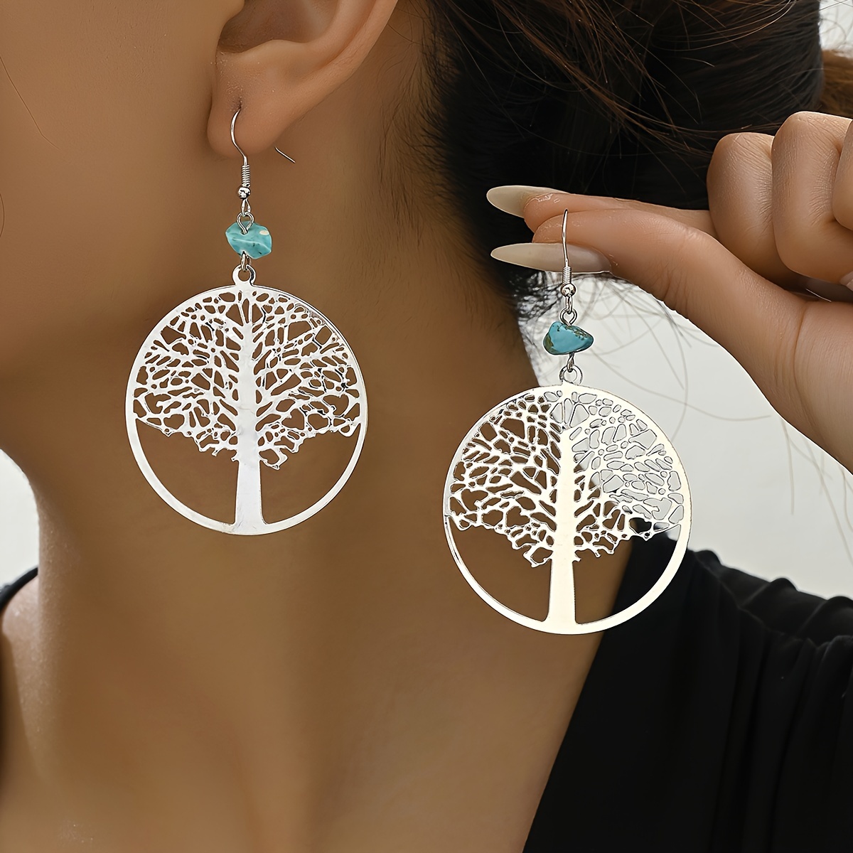 

1 Pair Of Drop Earrings Hollow Tree Of Life Design Golden Or Silvery Pick A Color U Prefer Match Daily Outfits Party Accessories