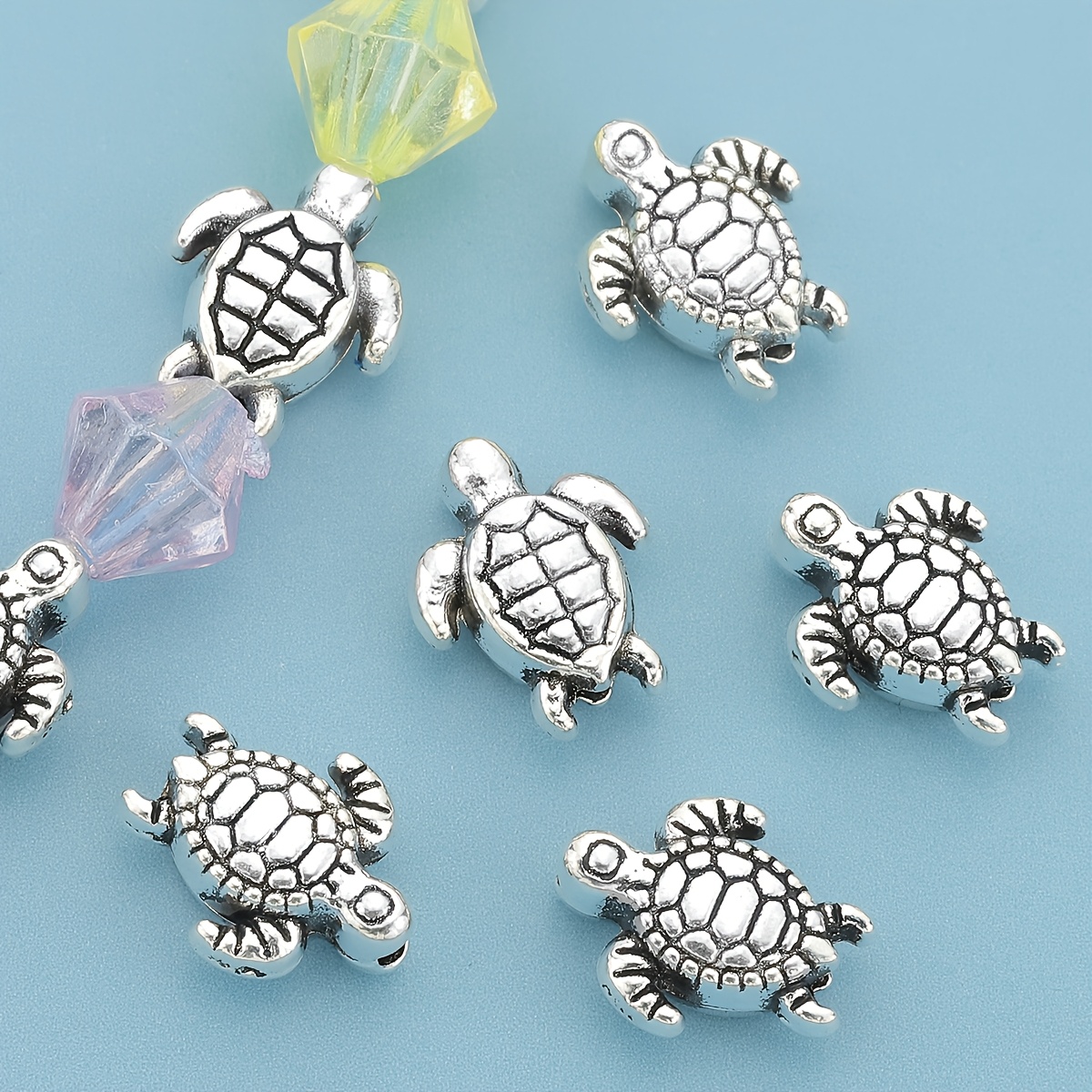 

30pcs Alloy Small Turtle Spacer Beads Sea Turtle Loose Spacer Beads Small Hole Beads Connector Hidden Pierced Beads Through Hole Beads Straight Hole Beads Round Beads Loose Be