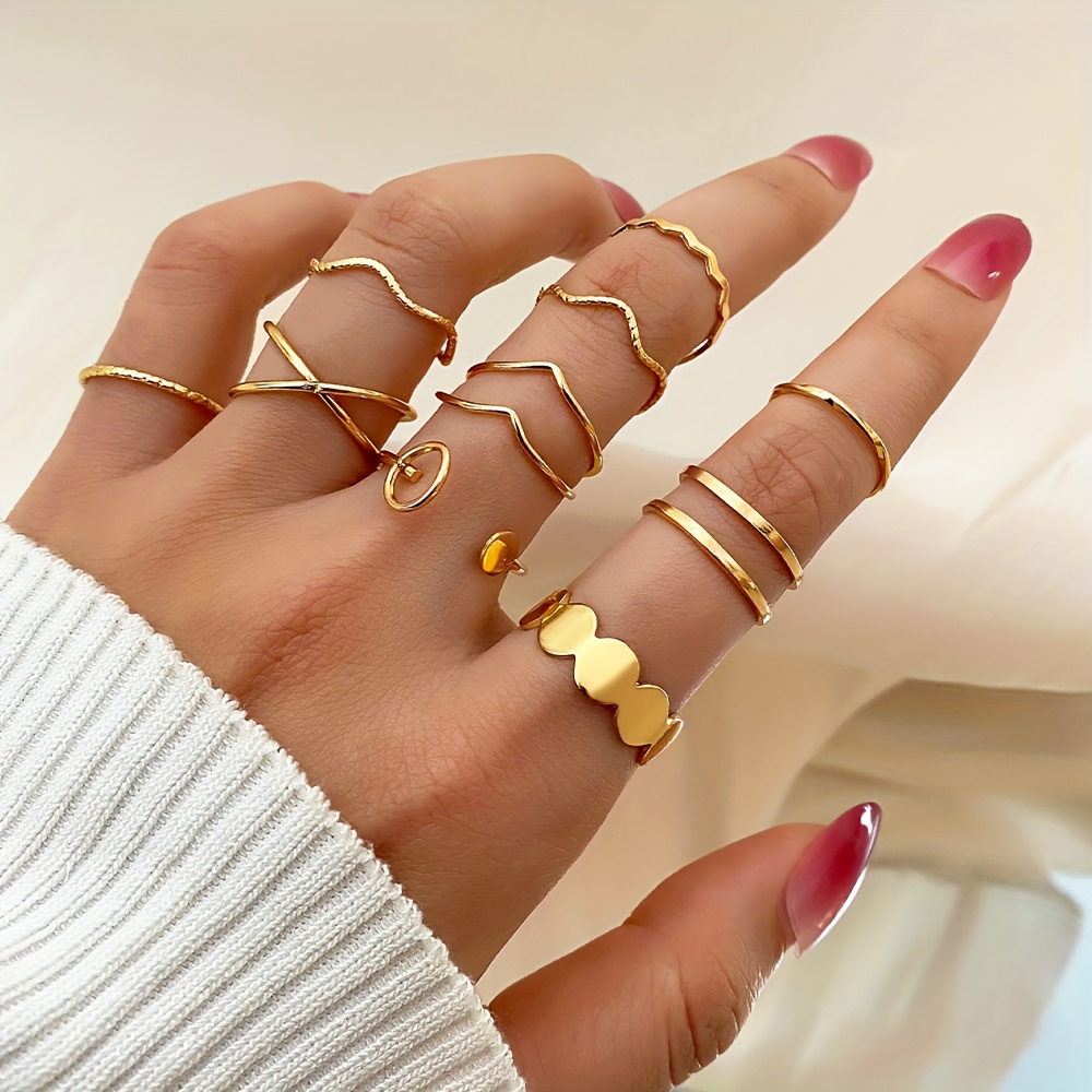 10pc Ripple Cross Stackable Ring Set — Versatile Daily Wear