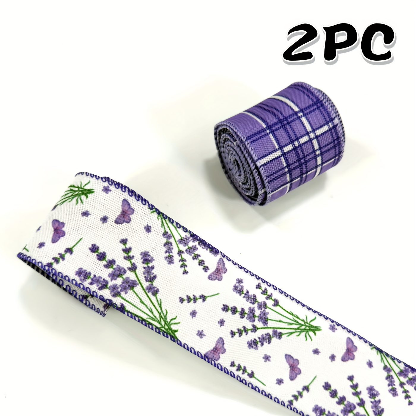 TEMU 2pcs Purple Lavender Wired Ribbon, Suitable For Autumn Thanksgiving Crafts, Gift Packaging, Garland Bow Decorations