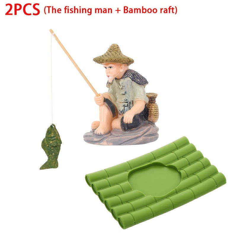 E-shop 2 Stück alter Mann + Bambusboot Deko Artikel + Aquarium Landschaftsbau + Gartendekoration für Hof + Landschaft Bonsai + Kreative Statue für die