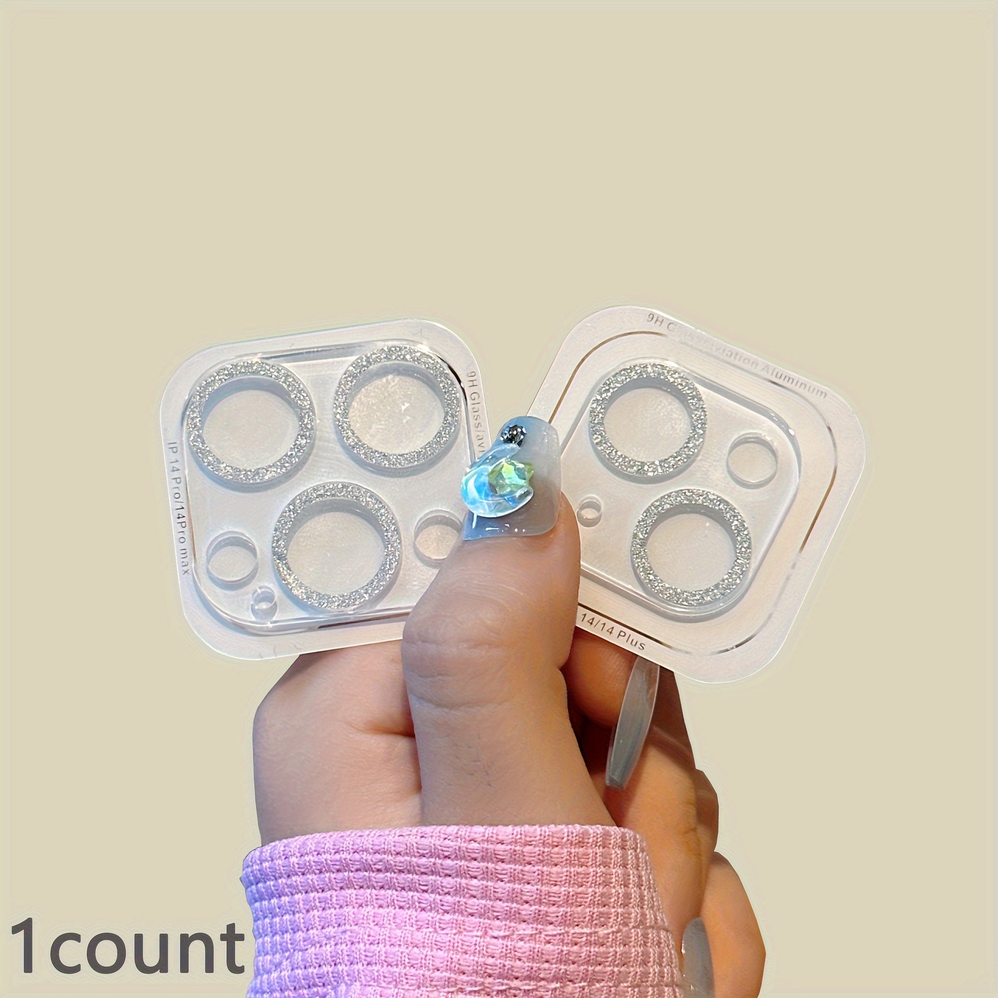 1pc 9H Glass Camera Lens Protector For IPhone 11-15 Pro Max/Mini/Plus, Sparkling Diamond Design, Tempered Glass Screen Protection, Scratch Resistant And Easy Installation