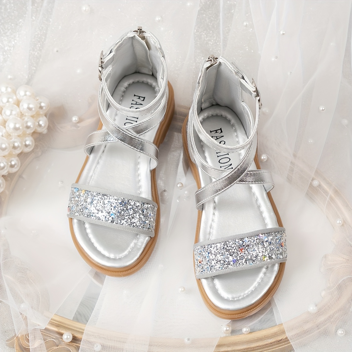 Niñas Elegantes Sandalias Plateadas Para NiÃ±as Sandalias