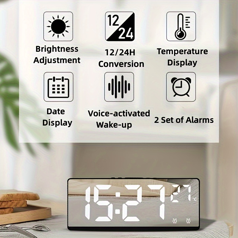 Reloj despertador Digital con Control de voz, reloj de mesa de escritorio  con modo nocturno, función anti-interferencias, LED, 12/24H - AliExpress