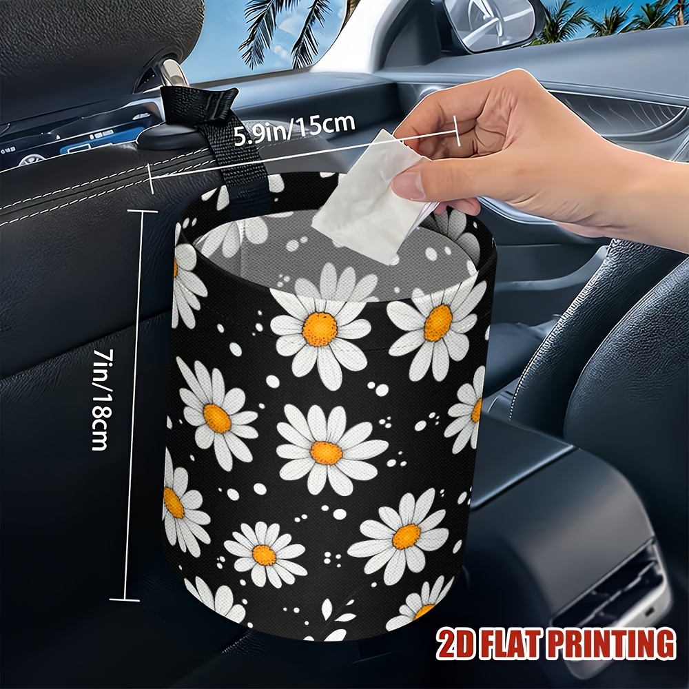 TEMU 1pc Flower Bush Car Trash Can, Printed Trash Can, Kitchen Camping Trash Can, Women' Accessories, Car Trash Organizer, Car Decor Upright Floor Or