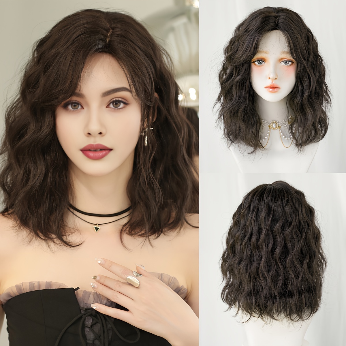 

1pc 7jhh Wigs Women's Shoulder Length Wig, Dark Brown High Density Fluffy Synthetic Hair, Heat Resistant Fiber, Cap, 150% Density, For Daily & Party Use, 16.53 Inches