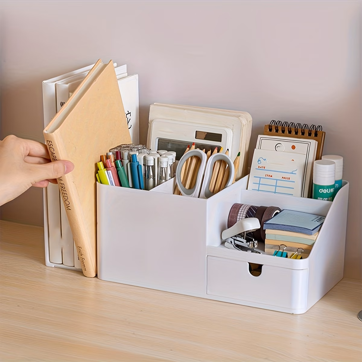 1pc organizer with expandable drawer multi tier desktop space saving design for office home vanity organizer for pens makeup stationery beauty products desk bathroom organizer pen holder durable material Product details 2