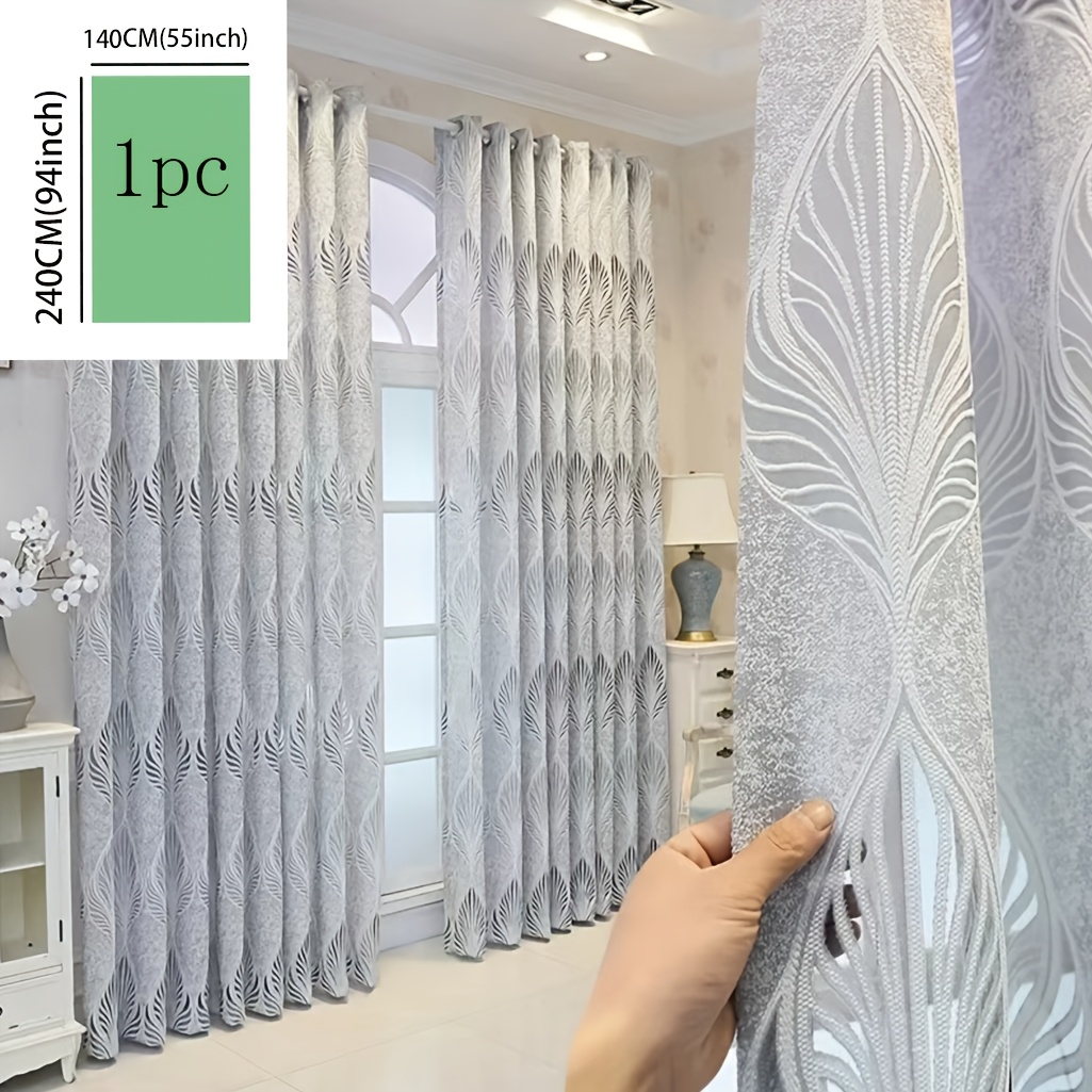 TEMU 1pc Vintage Geometric Leaf Print Semi-translucent Window Curtains - 100% Polyester Light Filtering & Sun Protection, Machine Washable With