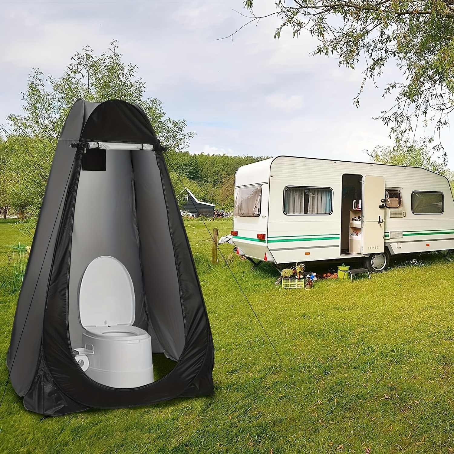 Quick Setup Lightweight Pop-Up Tent - Portable Camping Toilet & Privacy Shelter with Zipper Closure, Spacious Interior, Durable Fabric for Camping, RV, Backyard, Emergency Situations (Black), Tent for Camping, Rv Essentials, Compact Design, Easysetup Shelter