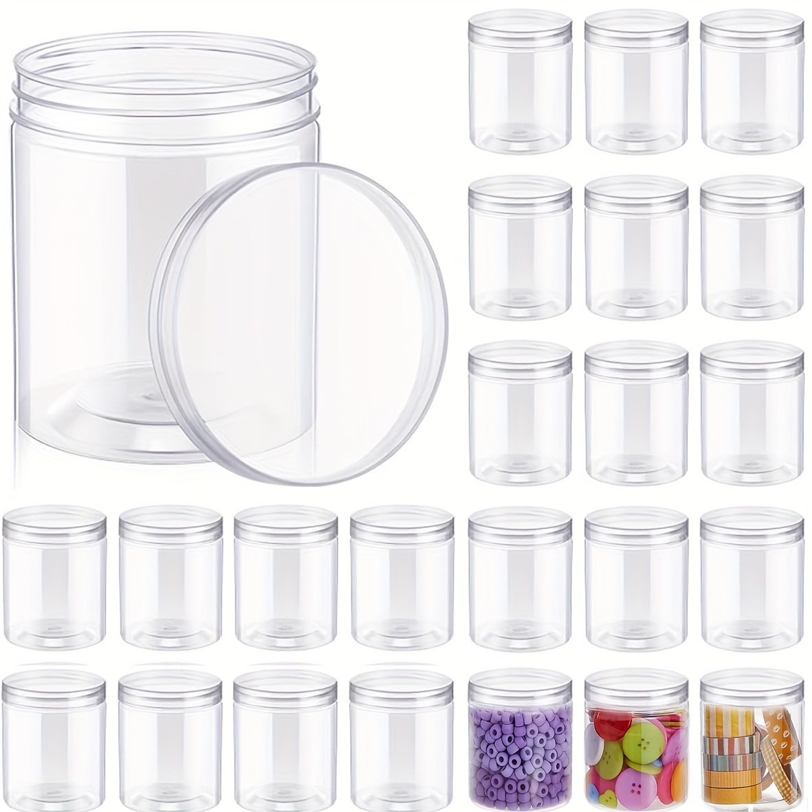 

12 Pack 250ml Clear Plastic Storage Jars With Lids - Multipurpose Containers For Diy Crafts, Beads, Small Parts Organization, Portable Toy Storage Box - White