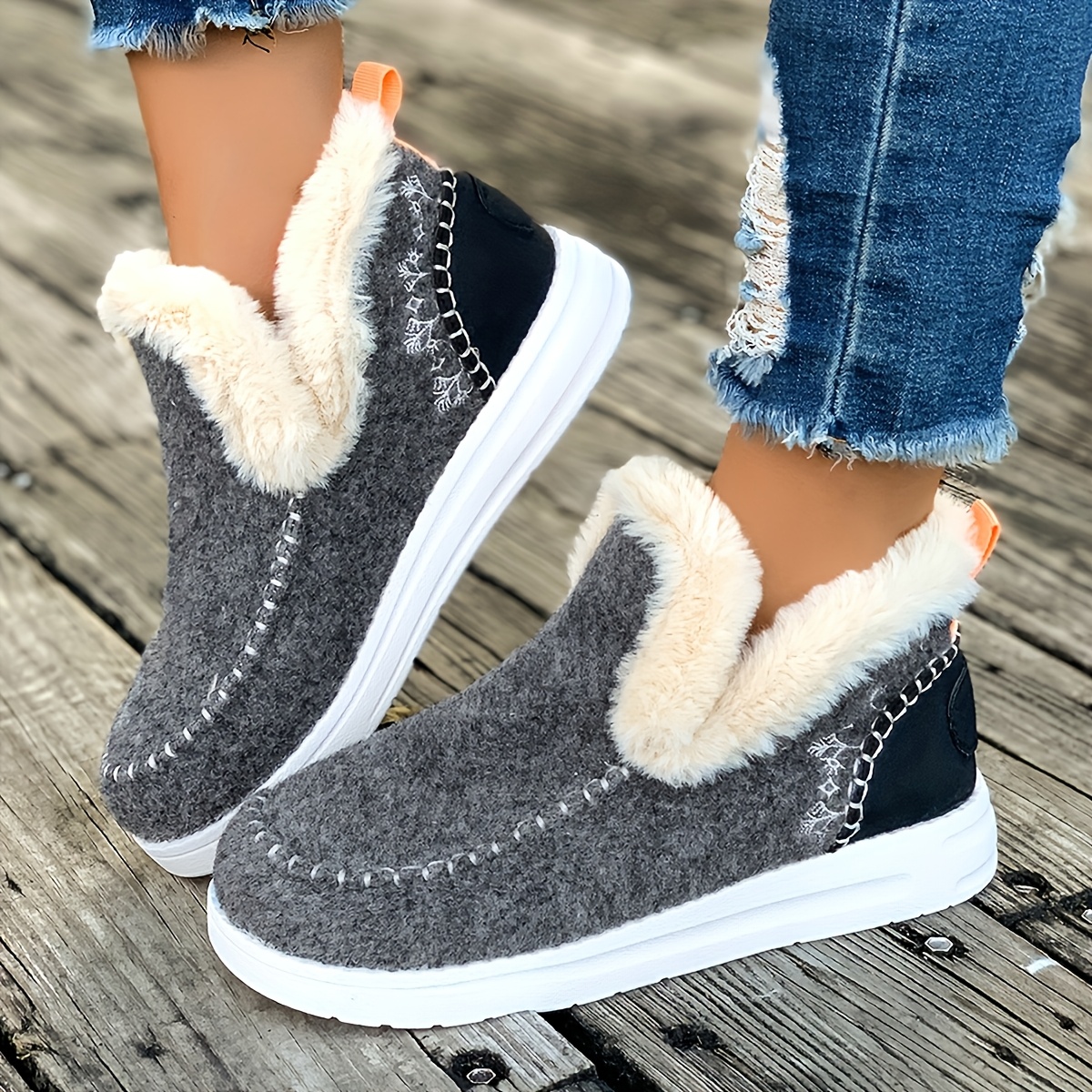 TEMU Bottines d'hiver doublées pour femme, Bottes de neige chaudes, Chaussures pour femme