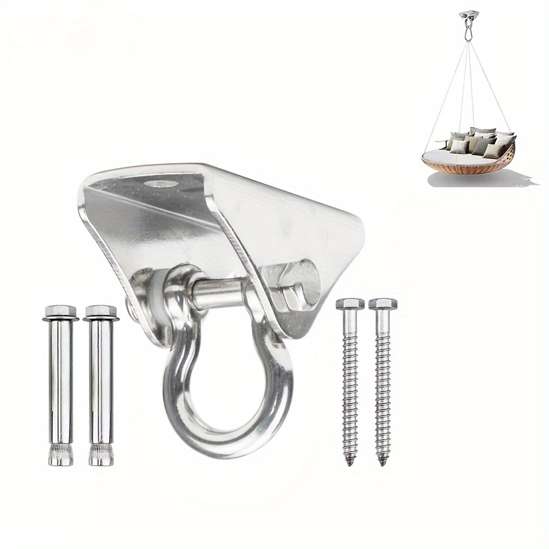 

1set Stainless Steel Heavy Duty Swing Hanger, 1000 Lb Capacity, 2 Screws For Wooden And 2 Expansion Bolts Concrete, Yoga Hammock Chair Sandbag Gym Rope Boxing Trapeze Sets, 150° Swing Hook