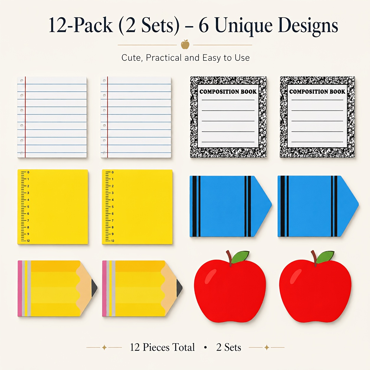 TEMU Teacher Sticky Notes And Office, 12 Pads 7.62x7.62cm Cute Self Stick Notepads, Adhesive Memo Pads For Classroom, Student Rewards, Teacher Desk