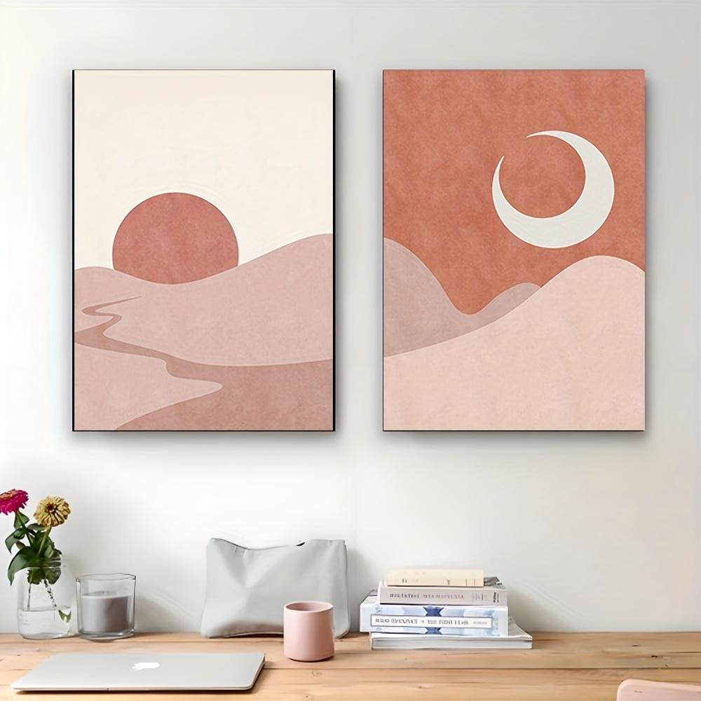 2d plat, 2d plat 2 stuks ongelijst abstract landschapskunst canvas schilderij berg   zon   poster print boho wanddecoratie fotos woonkamer decor zonder lijst, 2d plat, minimalistische decoratie,artistiek wandstuk,hoogwaardige afdruk,landschapskunstwerk,kunstverzamelaars