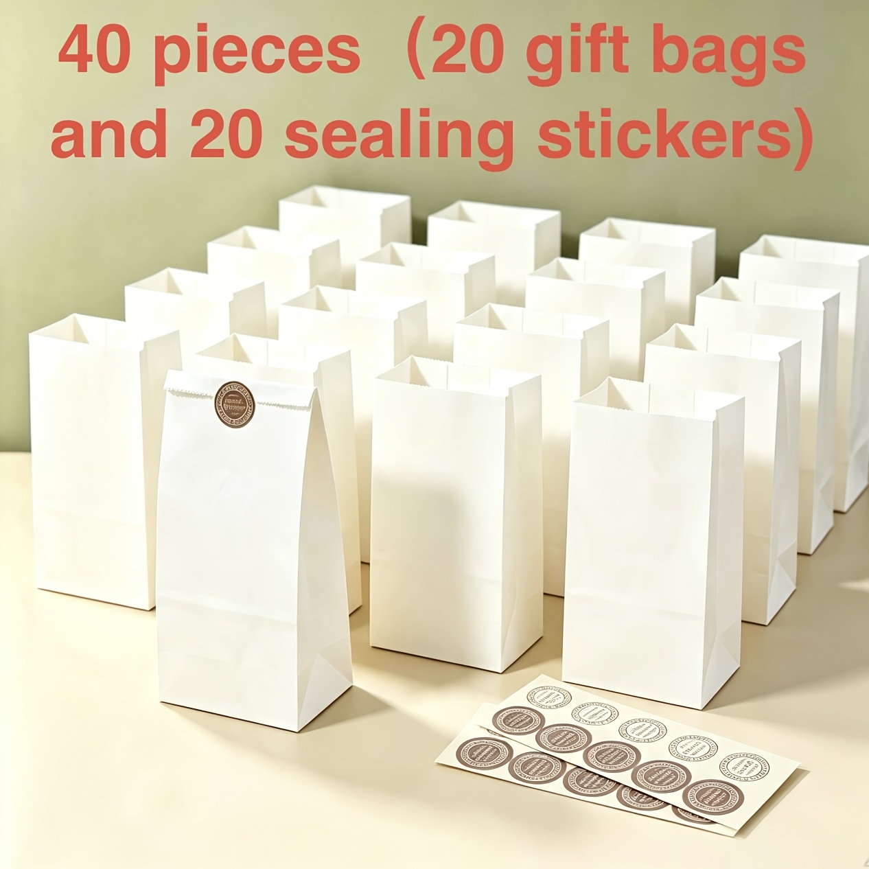 TEMU Lot de 40 sacs cadeaux vintage en cuir de blanc, comprenant 20 sacs + 20 autocollants de fermeture, sacs de bricolage pour fête à thème ,