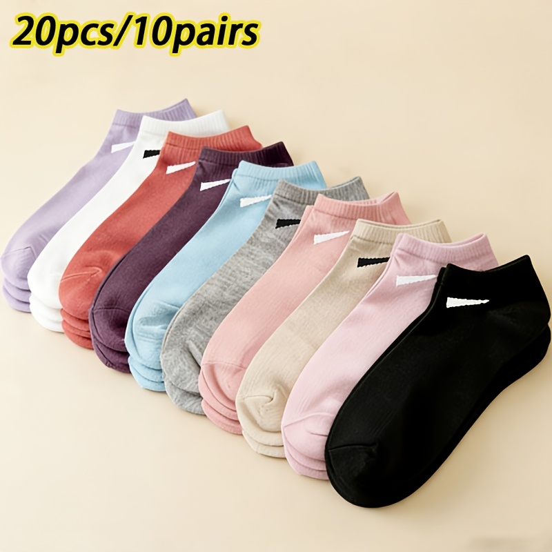 20pcs 10pairs womens elegant short socks breathable lightweight invisible spring summer casual   soft tones suitable for daily wear   occasions