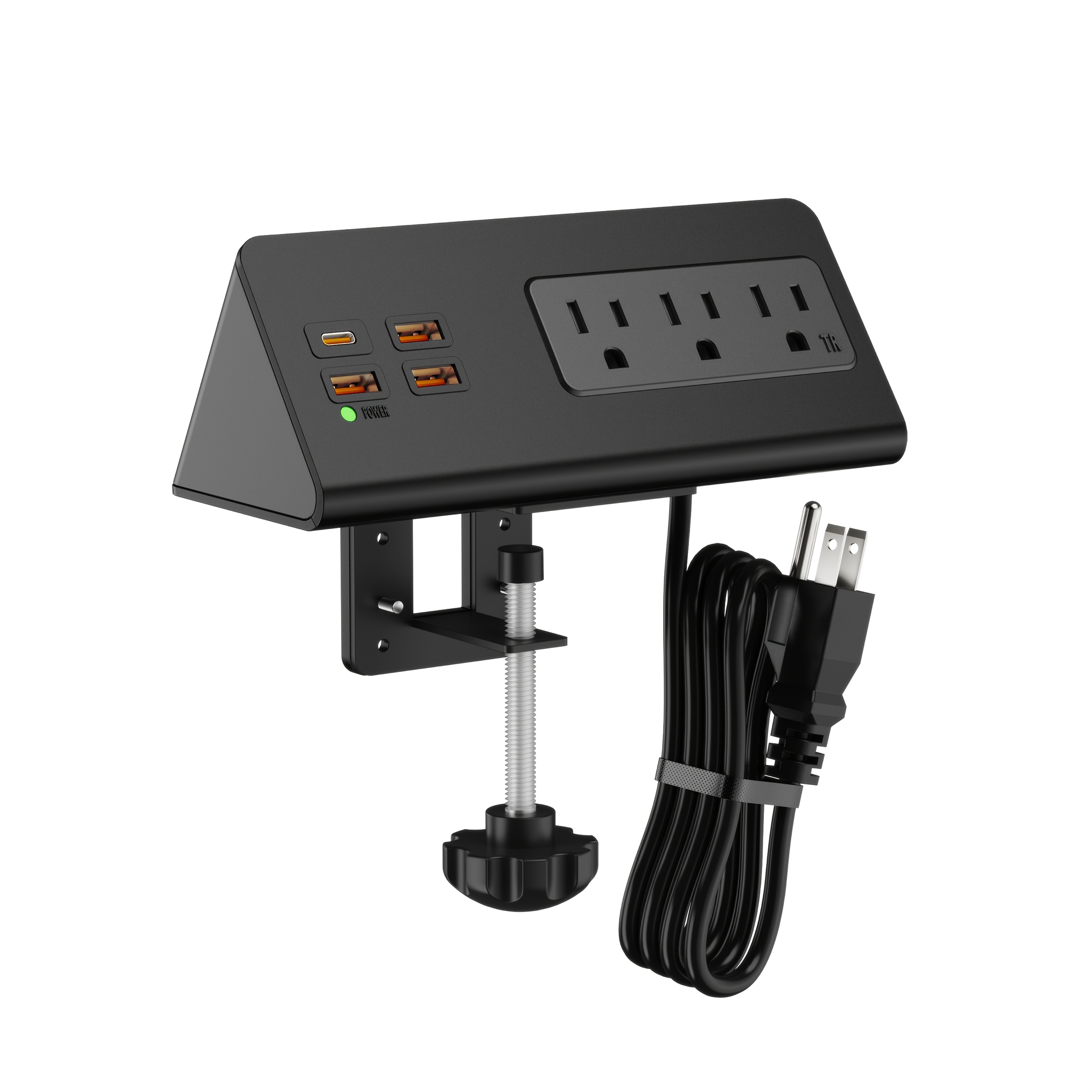 TEMU Desktop Edge-mounted Strip, 7-in-1, Orange Usb Port, Pd 20w Usb-c Fast Charging Port, Desktop Power Strip With Power Indicator Light, 5.6-foot