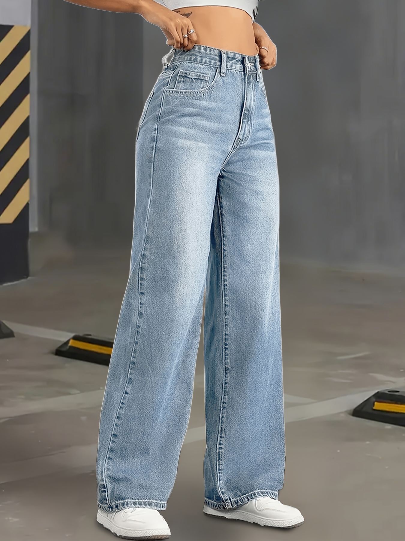 womens high waist straight leg jeans vintage   light wash denim with pockets stretchy       casual streetwear high waisted jeans  able   style durable fabric
