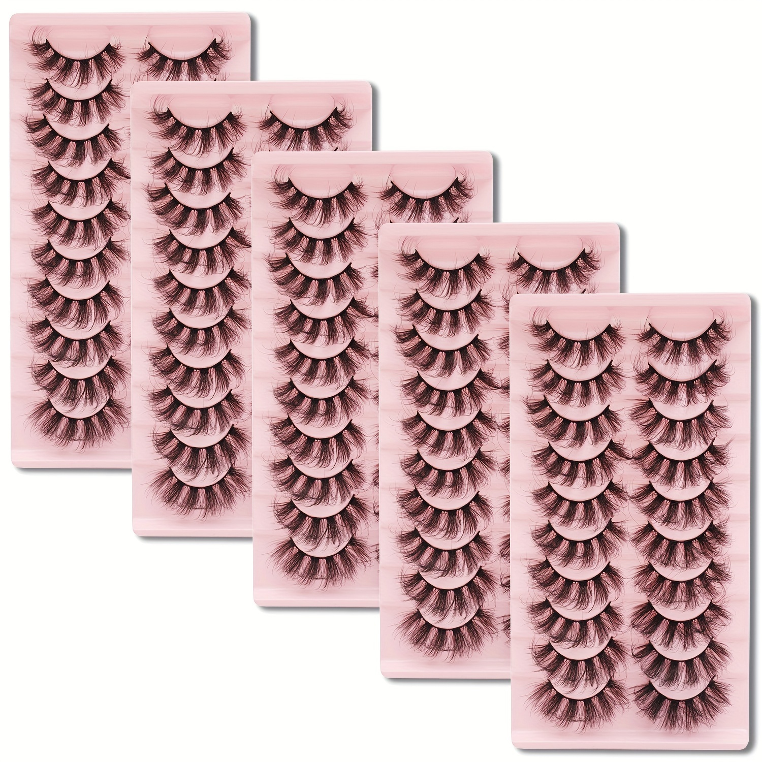 

Fluffy & 3d False Eyelashes - , Dd , Reusable Strip Lashes, 50 Pairs (5pcs) For Beginners