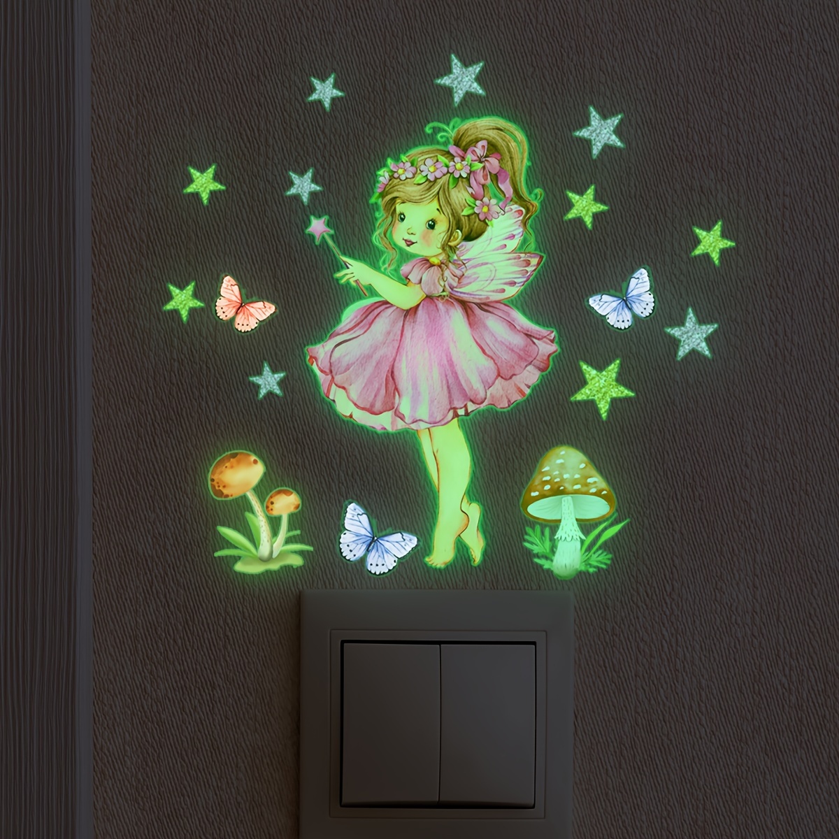 Image of Cute Mushrooms Stars -the-dark Stickers Switch Stickers Decorative Wall Stickers