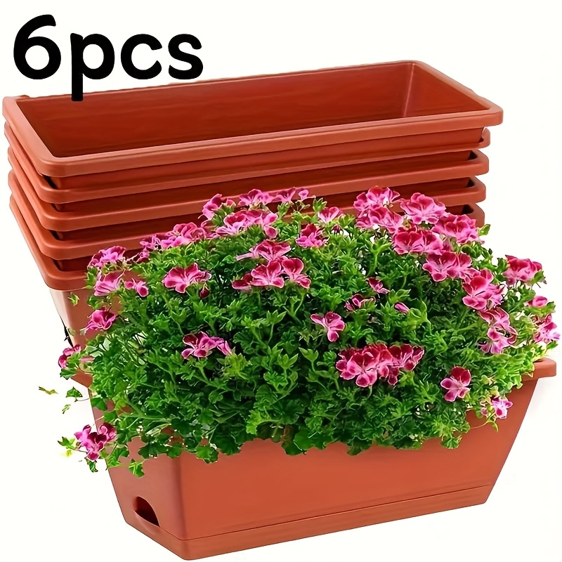 TEMU 6pcs Extra Large Rectangular Planting Pot Thickened Waterproof Plastic Material Suitable For Growing Vegetables, Strawberries, Strawberries And