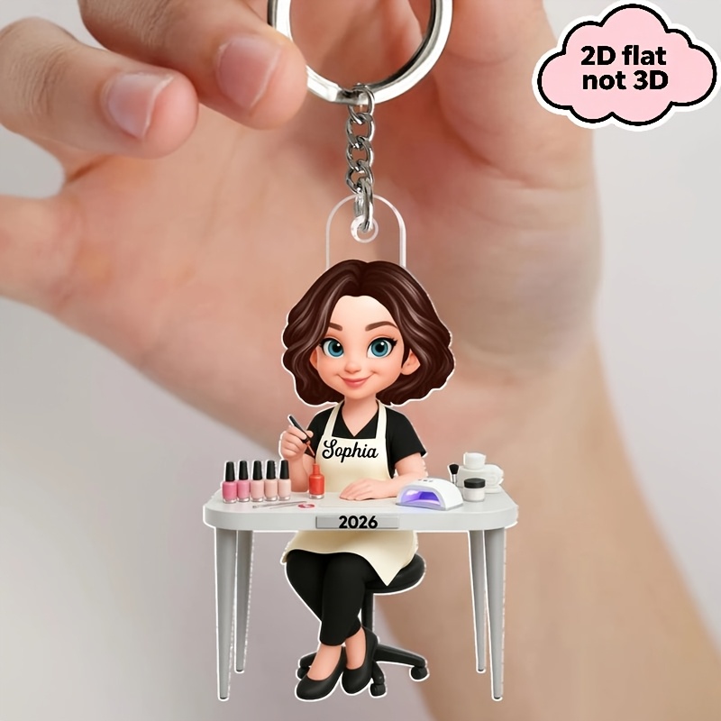 TEMU 2d Flat, 2d Flat Custom Manicure Artist Acrylic Keychain, Suitable As A Small Pendant Or Gift For A Manicurist Friend, Or A Bag Accessory, 2d
