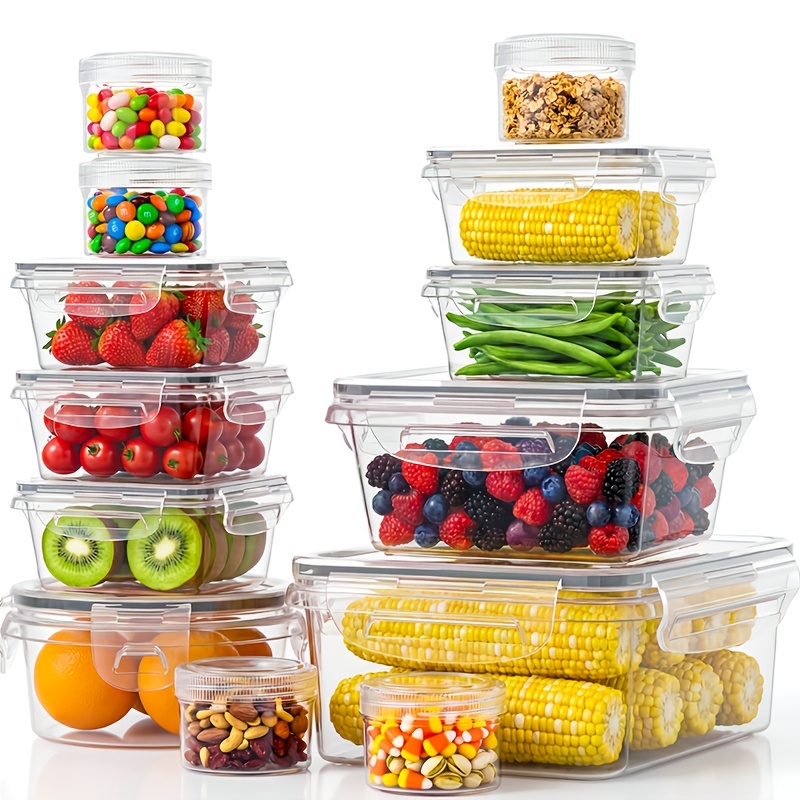 26-teiliges set (13 behälter und 13 deckel) transparente lebensmittelbehälter mit luftdichten deckeln - ideal zum aufbewahren von obst, gemüse, pasta und mehr - mikrowellengeschützt und spülmaschinenfest, hergestellt aus wiederverwendbarem polypropylen, auslaufsicheres design