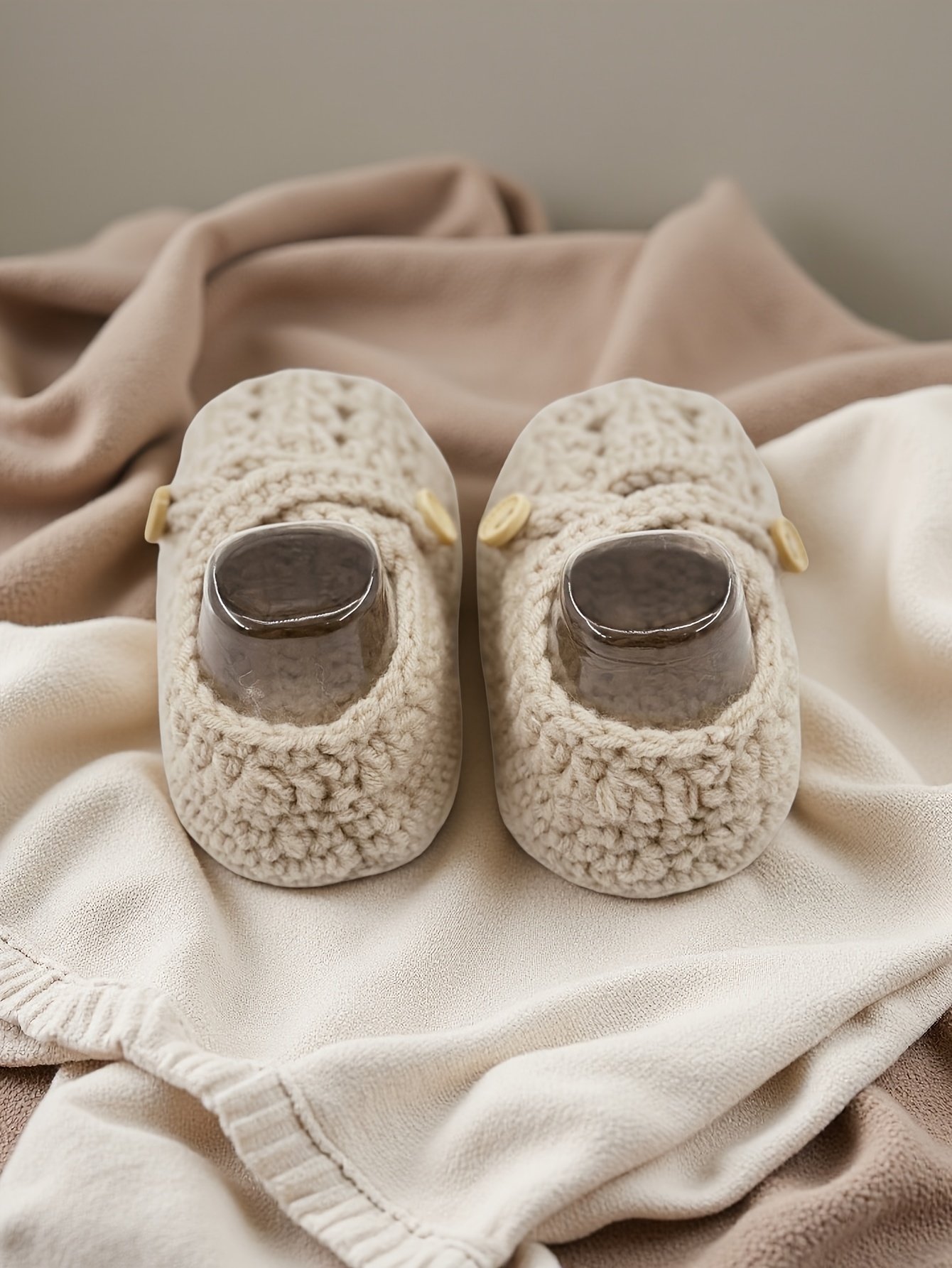 Baby & Toddler Knitted Slip-On Shoes - Soft Breathable Fabric First Walkers with Golden Button Closure, Cozy Indoor/Outdoor Footwear for Infants, Cute Grid Pattern All-Season Casual Shoes, Toddler Shoes, Everyday Infant Wear, Charming Infant Design, Durable Woven Texture