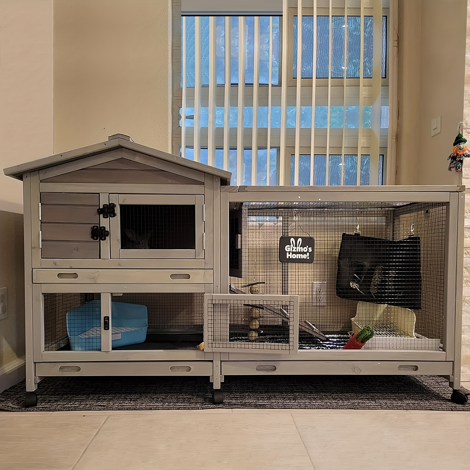 

Aivituvin Bunny Cage, Indoor&outdoor Rabbit Hutch With Pull Out Tray From Back And Front, Casters And Waterproof Roof