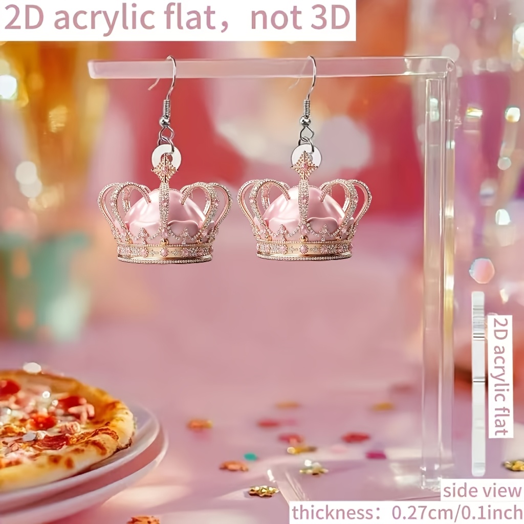 Crown Pattern Acrylic Drop Earrings, Casual Style