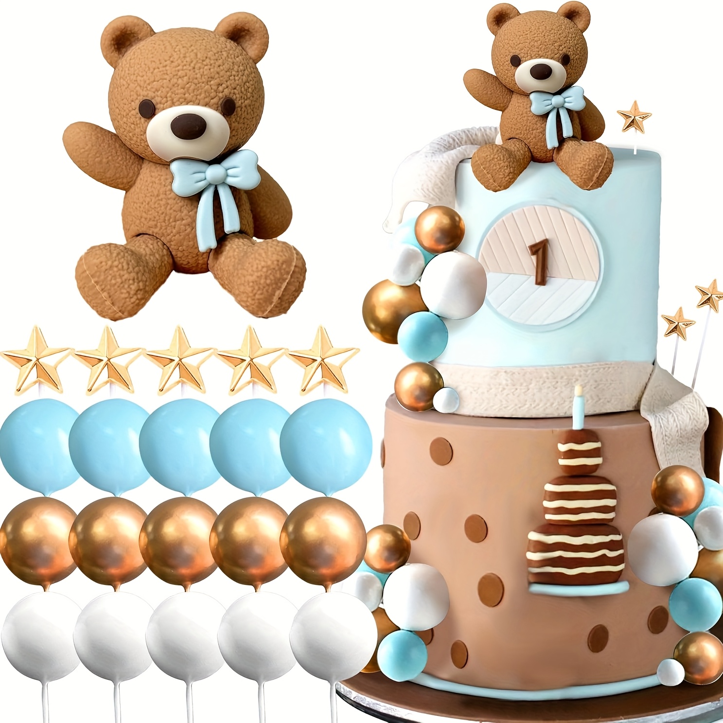 TEMU Jevenis Bear Cake Decoration Baby Shower Cake Topper Cake Decoration Baby Shower Birthday Cake Decoration