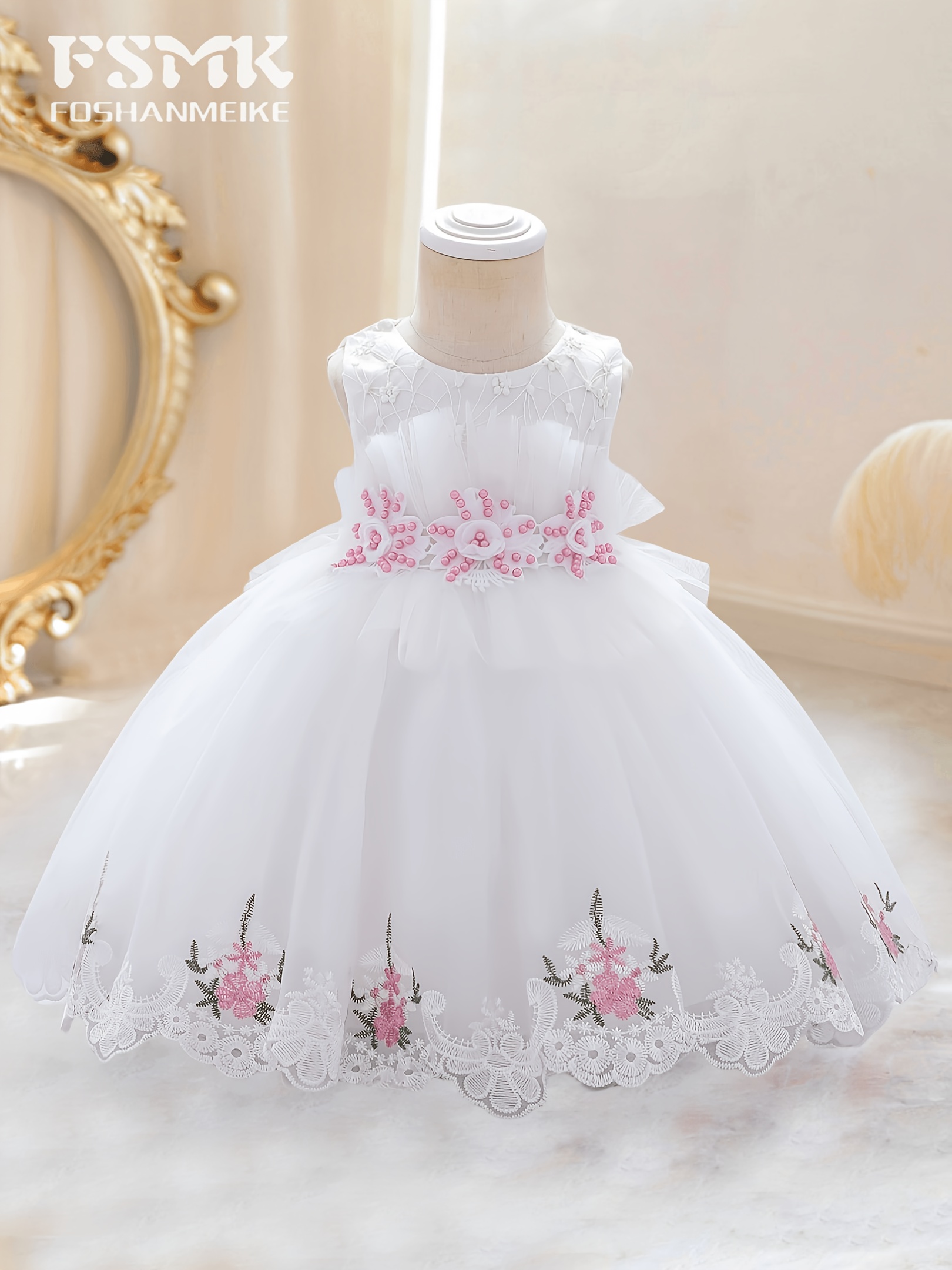 girls embroidered princess dress midi length sleeveless crew - Temu Kuwait