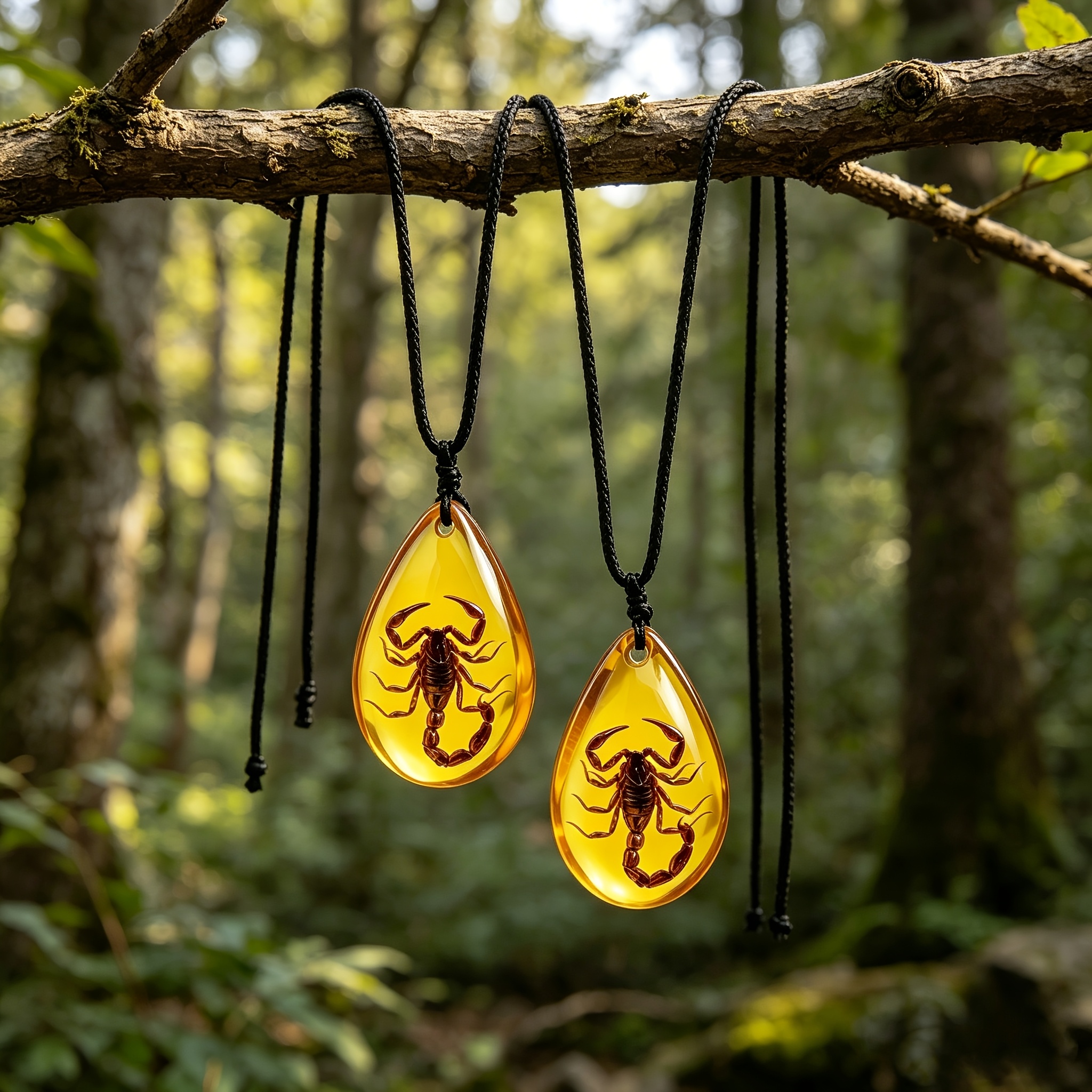 2pcs Imitation Amber Scorpion Pattern Pendant Necklace Set, Unisex