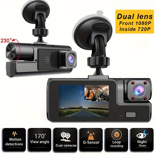 front and interior dash camera hd 1080p recording vehicle dvr with capabilities for hour parking surveillance loop recording feature included does not come with an sd card