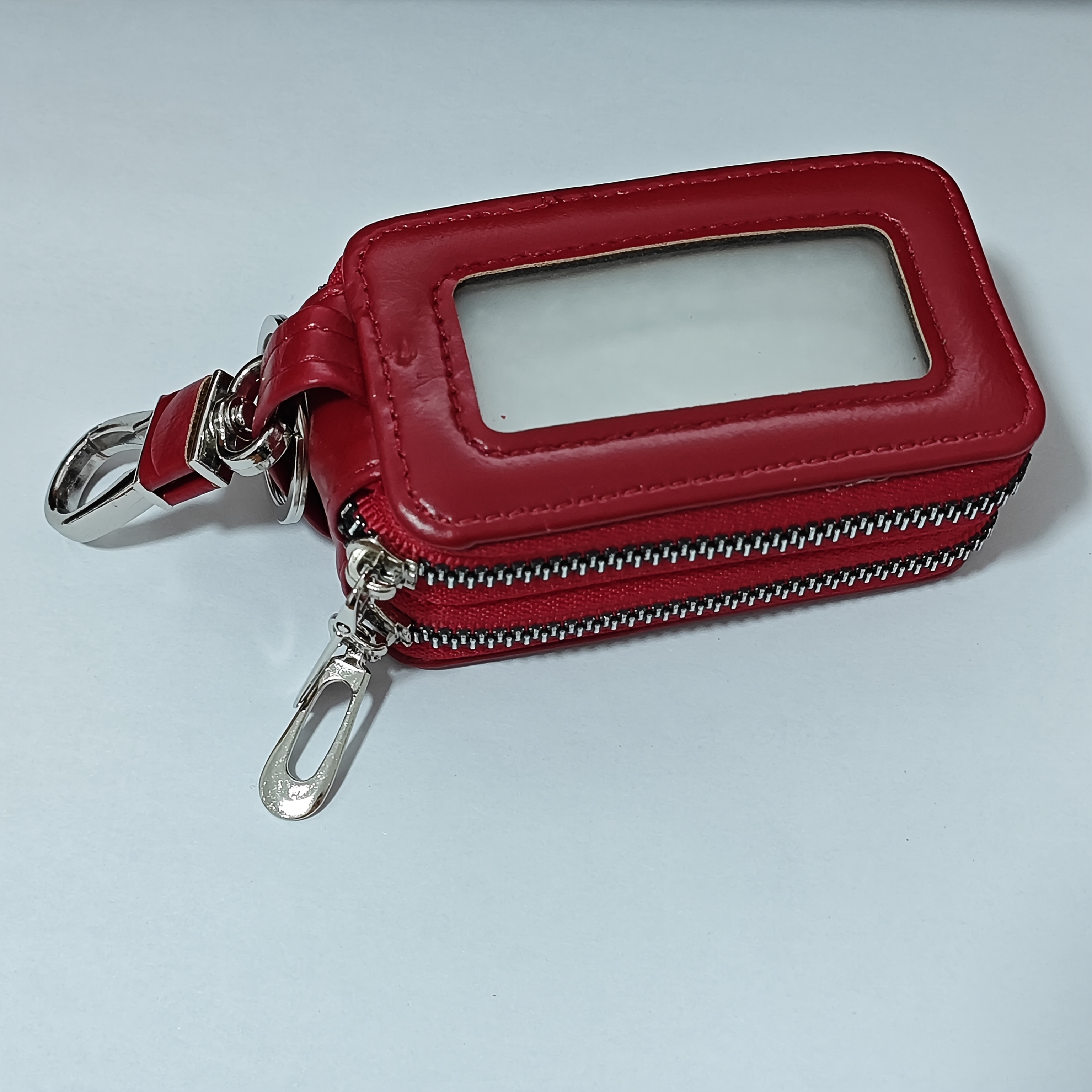 High-end Key Case, Double-zippered Car Key Case. Outer Layer Made Of Cowhide, Genuine Faux Leather Key Case, Key Chain, Large Capacity, Suitable For Men And Women.